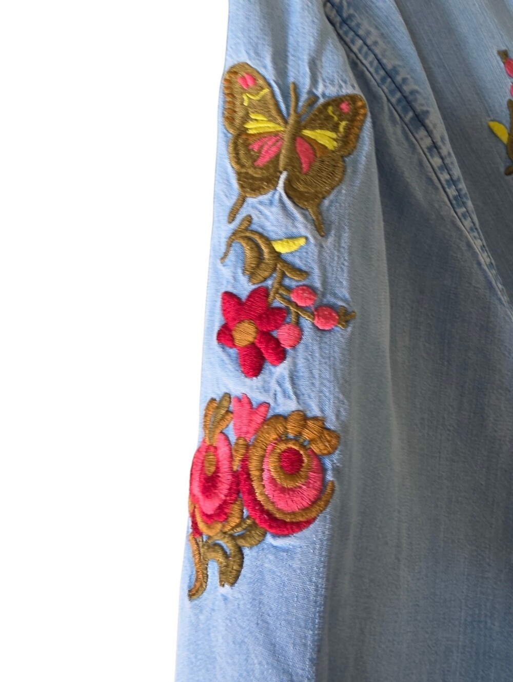 Woman Within Light Wash Floral Embroidered Tencel Shirt Size 2X - Picture 5 of 11